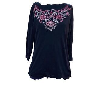 Karen Scott Floral Embroidered Long Sleeved Shirt ~